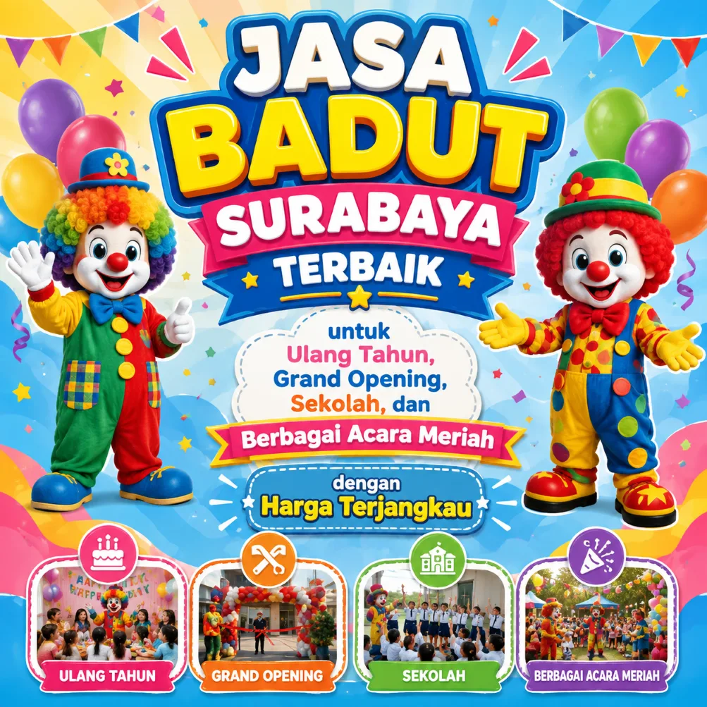 Jasa Badut Surabaya Terbaik untuk Ulang Tahun, Grand Opening, Sekolah, dan Berbagai Acara Meriah dengan Harga Terjangkau - gambar 2