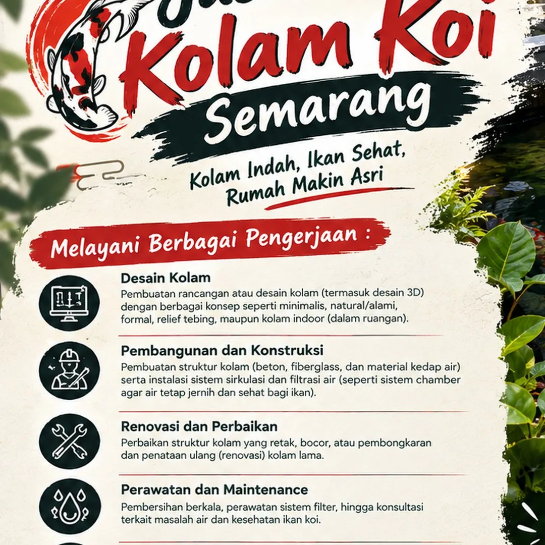 Jasa Kolam Koi Semarang | Junar Bisnis — Desain, Pembuatan & Perawatan - gambar 2