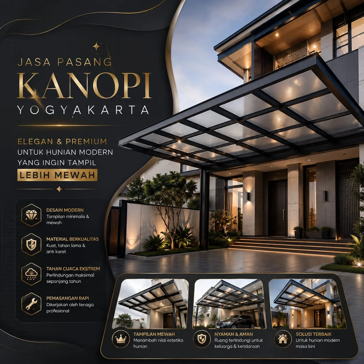 Jasa Pasang Kanopi Yogyakarta Elegan dan Premium untuk Hunian Modern yang Ingin Tampil Lebih Mewah