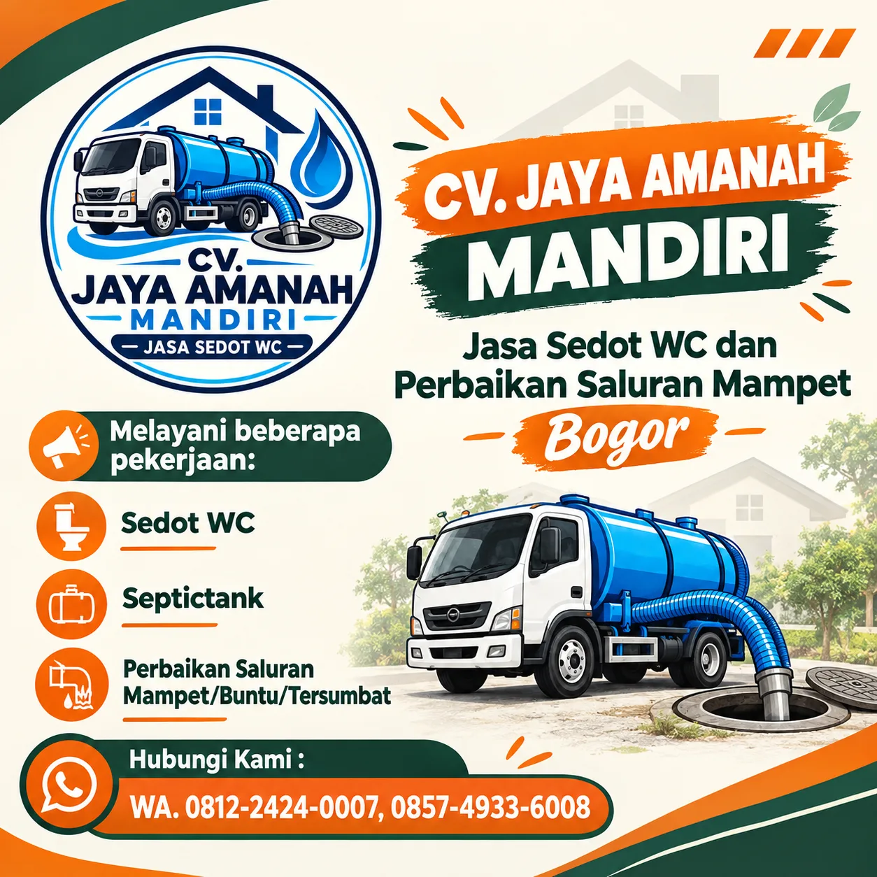 Jasa Sedot WC Bogor & Perbaikan Saluran Mampet | CV Jaya Amanah Mandiri