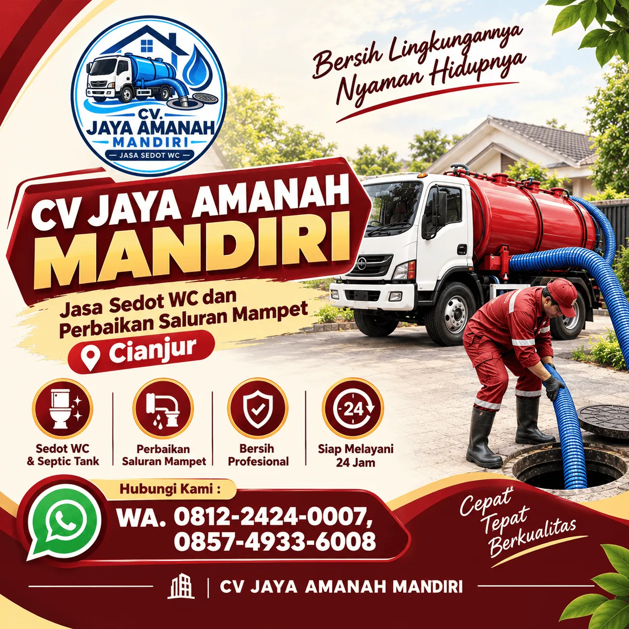 Jasa Sedot WC Cianjur & Perbaikan Saluran Mampet | CV Jaya Amanah Mandiri