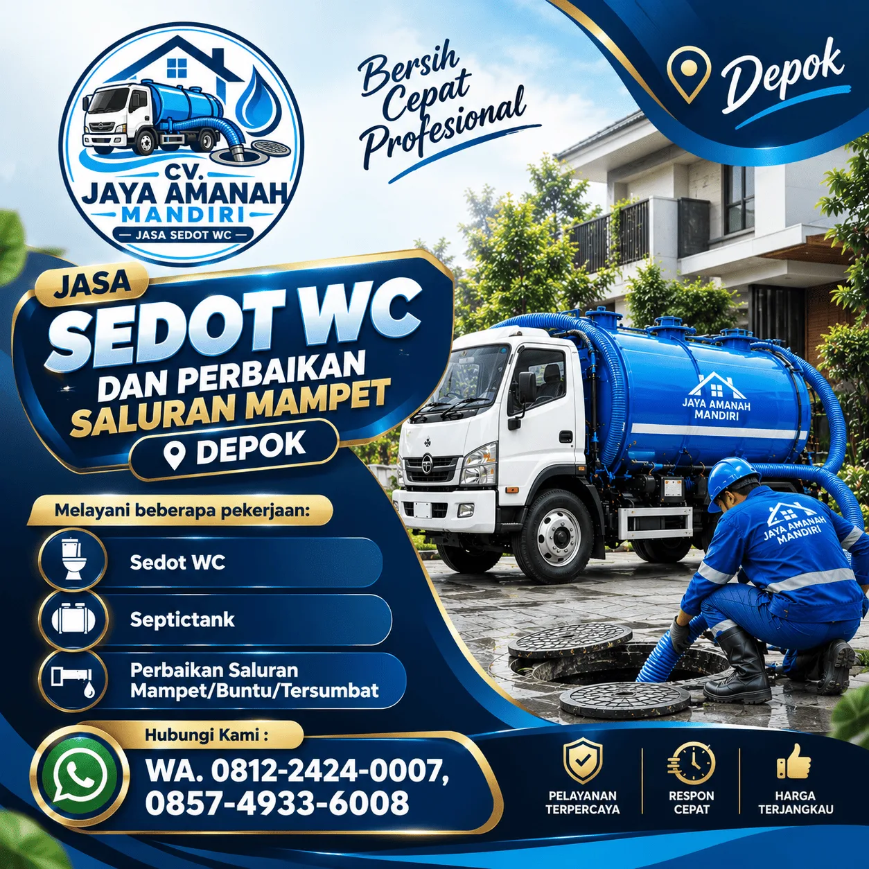 Jasa Sedot WC Depok & Perbaikan Saluran Mampet | CV Jaya Amanah Mandiri