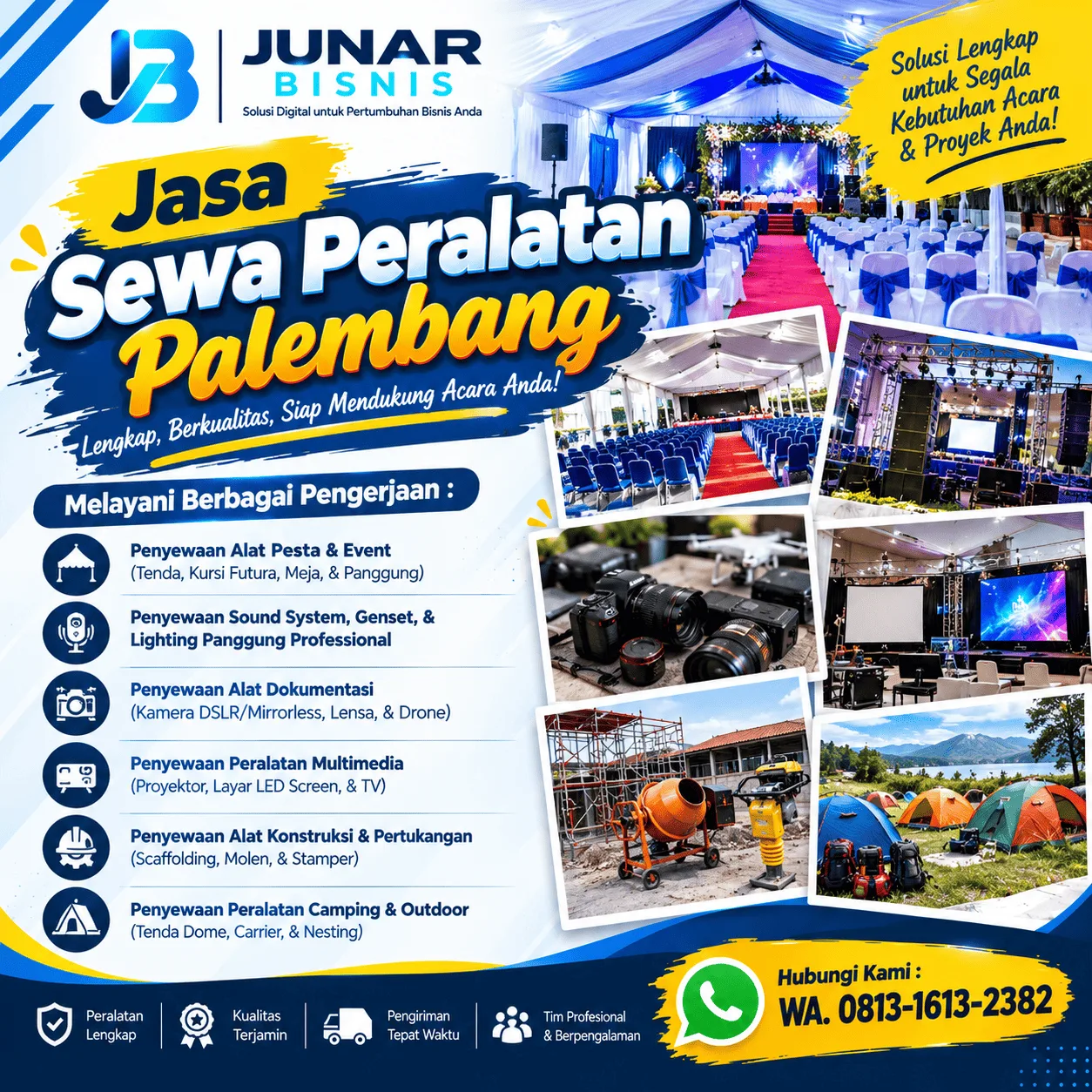 Jasa Sewa Peralatan Palembang untuk Acara, Produksi, Proyek, dan Aktivitas Outdoor