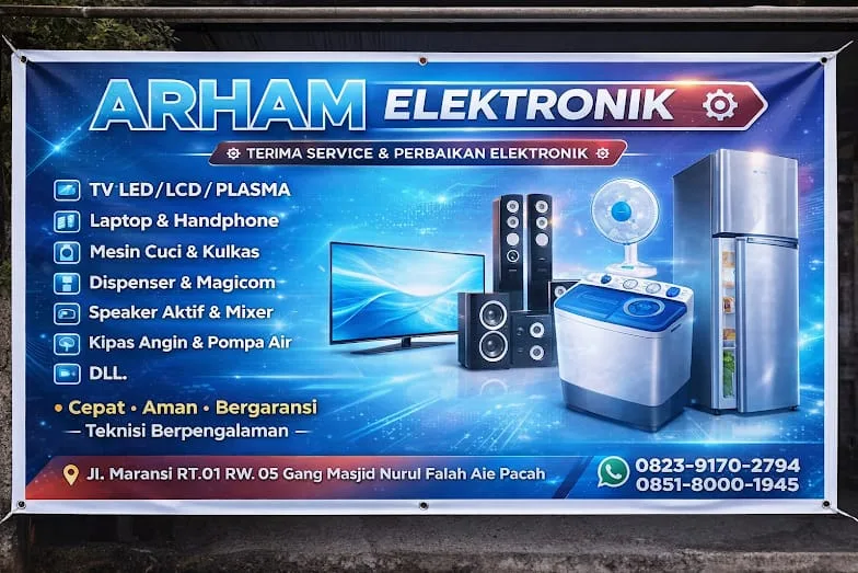 Service Centre Elektronik Arham melayani jasa service elektronik seperti TV, komputer, laptop, mesin cuci, kulkas, speaker, kipas, dispenser, pompa air, handphone, dan perangkat lainnya di Padang - gambar 2