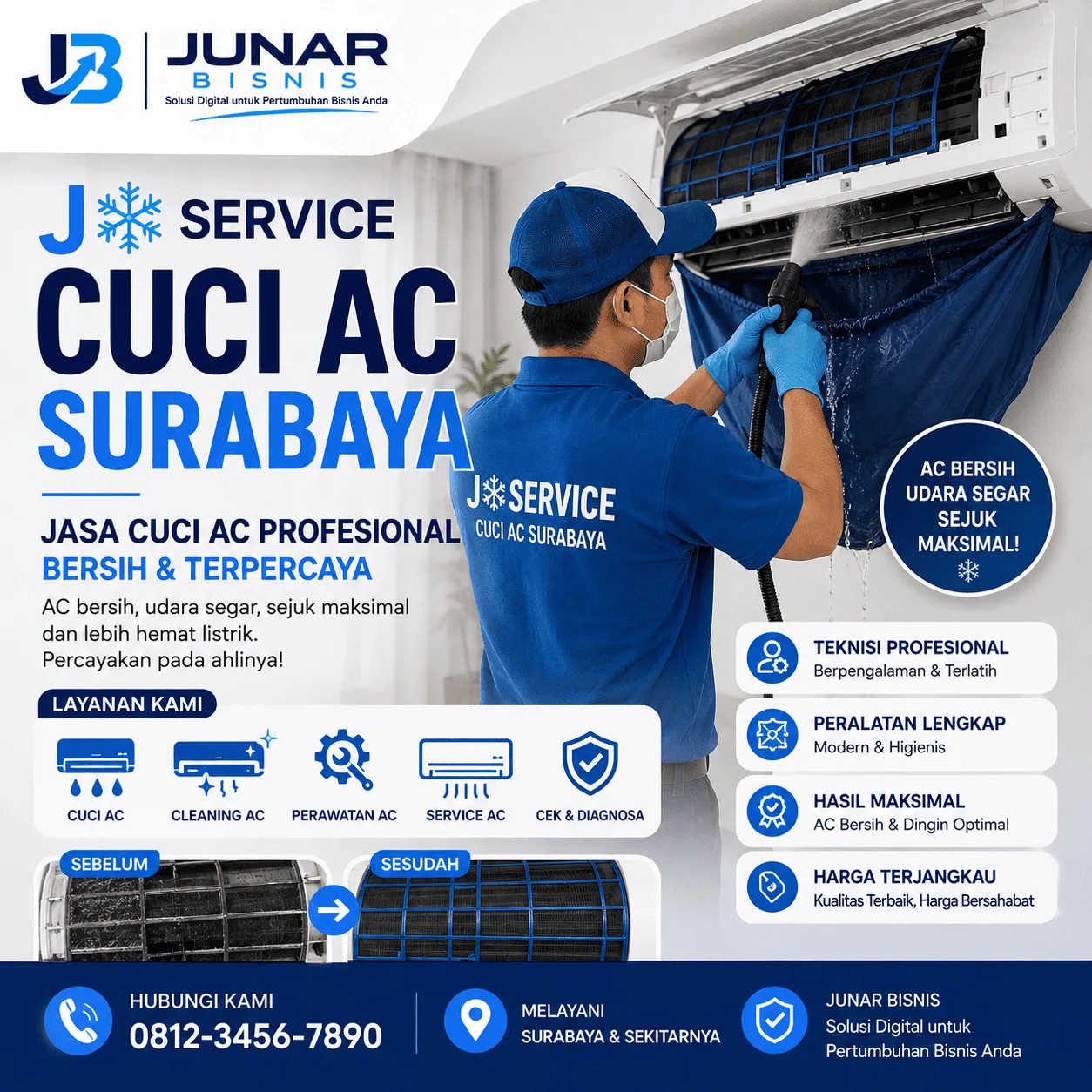 ❄️ Service Cuci AC Surabaya | Jasa Cuci AC Profesional, Bersih & Terpercaya — Junar Bisnis