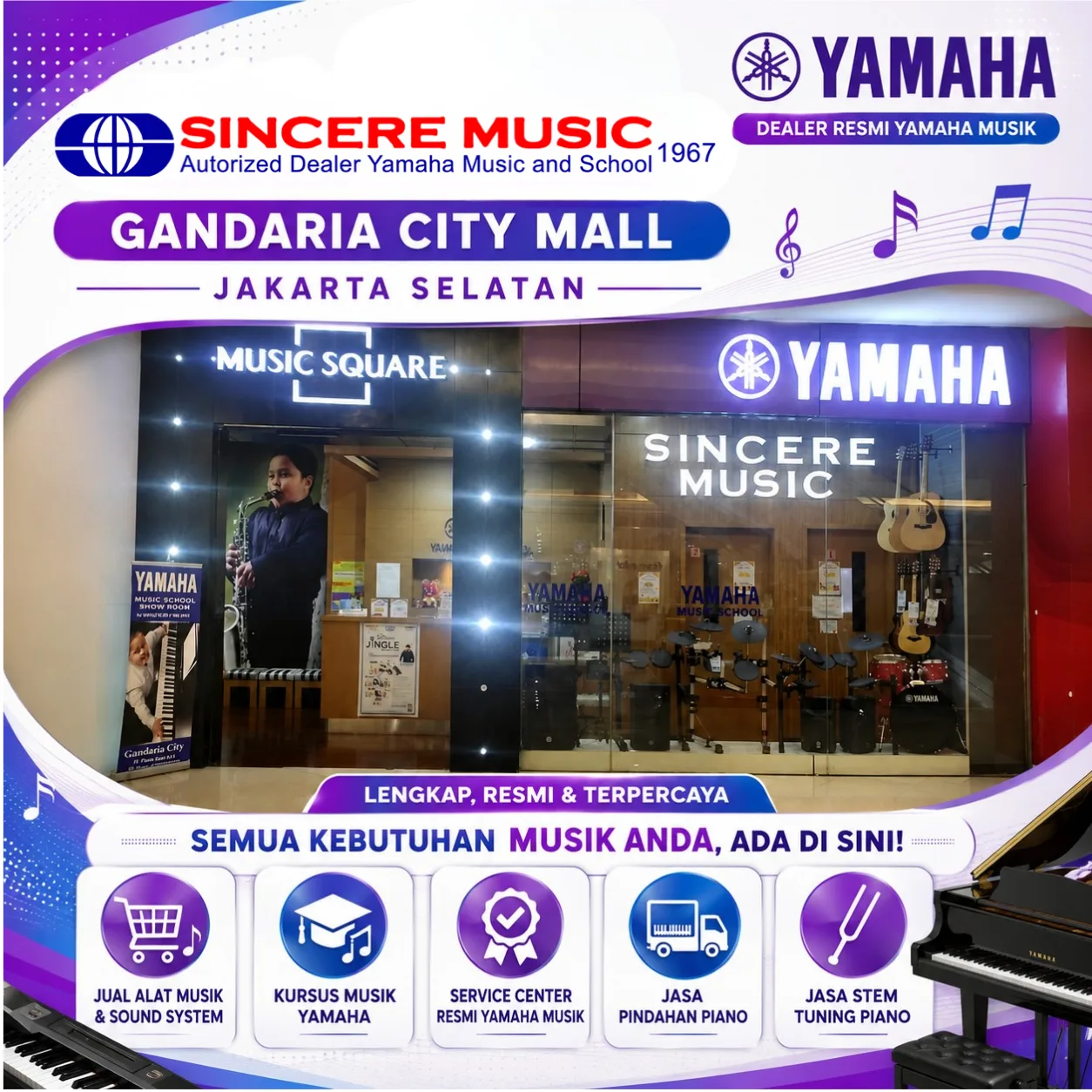 🎹 Sincere Music Gandaria City Jakarta Selatan – Dealer Resmi Yamaha Musik, Jual Alat Musik & Sound System, Kursus Musik, Service Piano - gambar 3